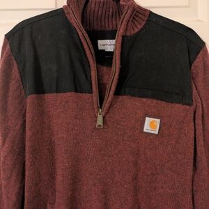 Carhartt Men's Burgundy and Black Zip-Up Sweater